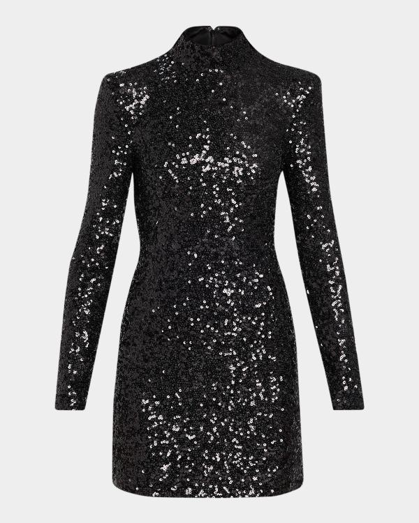 amarylis sparkle knit mock neck mini dress Ramy Brook Metallic Long-Sleeve Long sleeve mini
