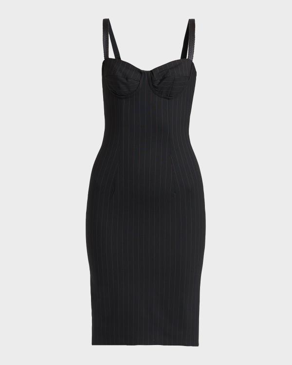 Brunello Cucinelli V-Neck Seersucker Cotton Sleeveless Midi Dress
