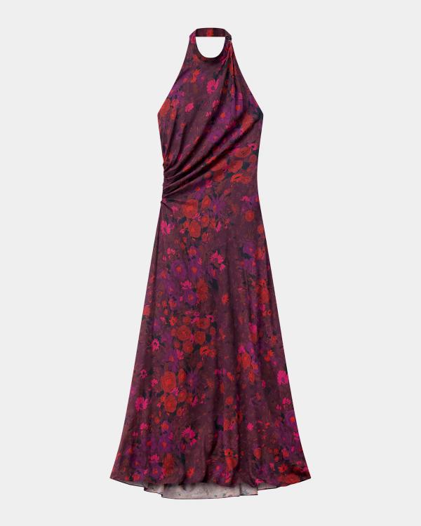 sachin & babi violet halter midi dress Demi Draped One-Shoulder Satin Crepe Gown Maxi dress
