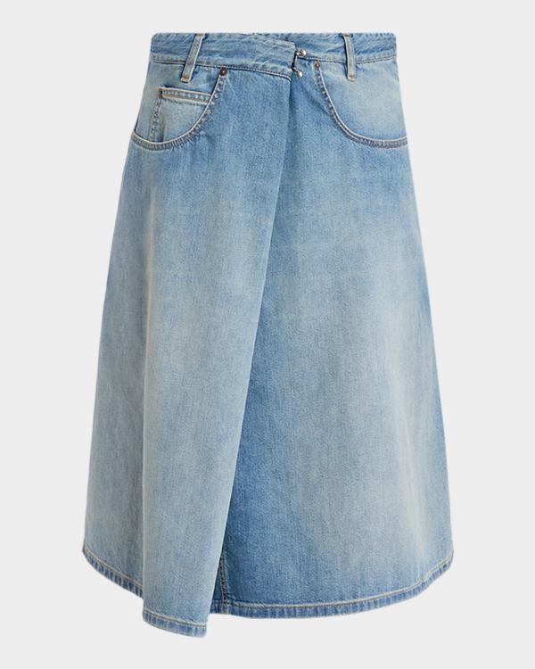 Cinq à Sept Veena Colorblock Denim Midi Skirt | Neiman Marcus