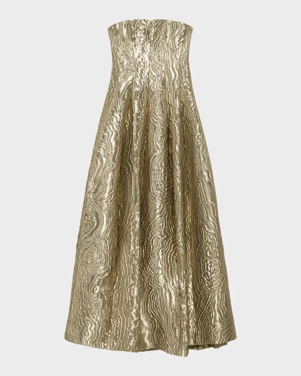 SIMKHAI Octavia Strapless Metallic Jacquard Gown
