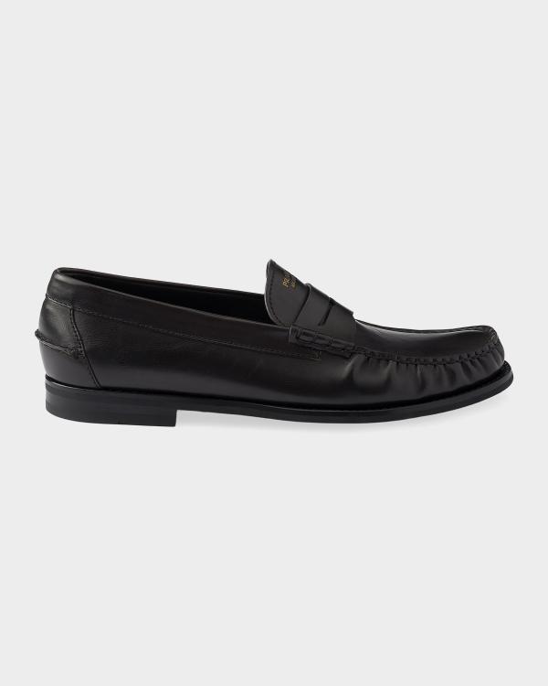 Prada Men's Leather Moc-Toe Penny Loafers | Neiman Marcus