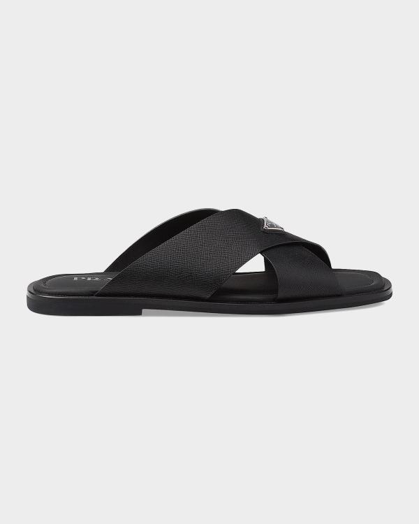 Gucci Men's Interlocking G Leather Slide Sandals | Neiman Marcus