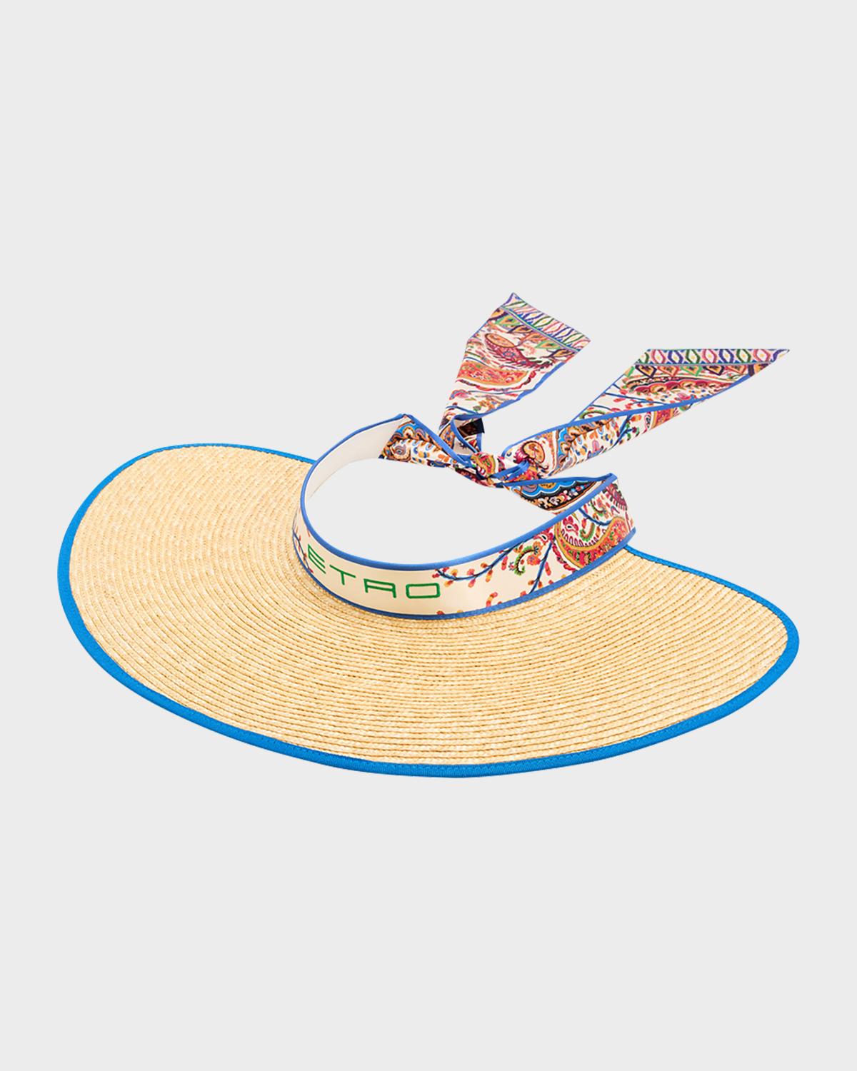 Logo Straw Visor with Paisley-Print Ties