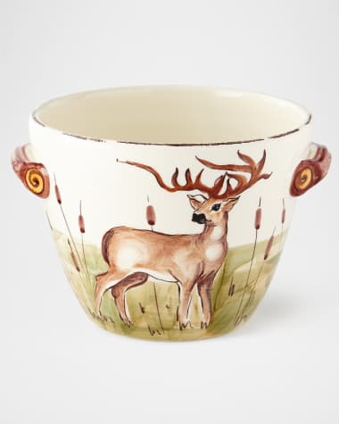 Vietri Wildlife Deer Deep Serving Bowl with Handles