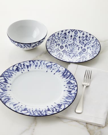 Neiman Marcus 12-Piece Haryana Blue Rim Dinnerware Set