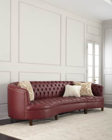 Haute House Magnolia Oxblood Tufted Leather Sofa 126"