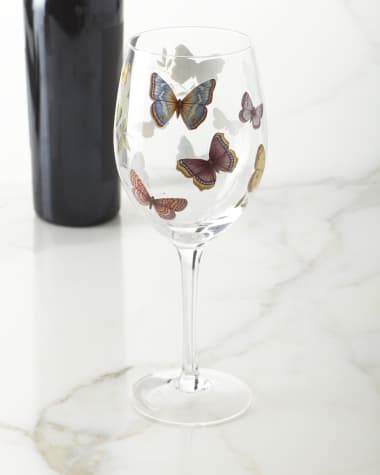 Neiman Marcus Butterfly Applique Wine Glasses, Set of 4