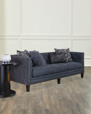 Massoud Jillian Tufted Leather Sofa 90"