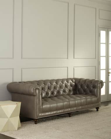 Massoud Lara Leather Chesterfield Sofa, 94"