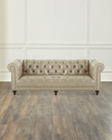 Massoud Lara Leather Chesterfield Sofa, 94"