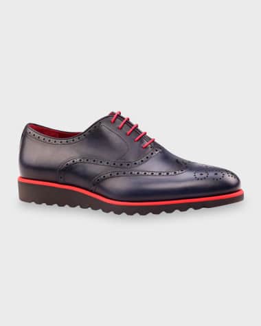 Ike Behar Men's Trax Wing-Tip Leather Platform Oxford Shoes