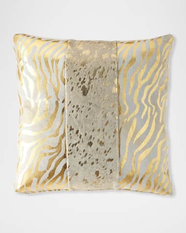 Massoud Colorblock Zebra & Spots Hair Hide Pillow, 19"Sq.