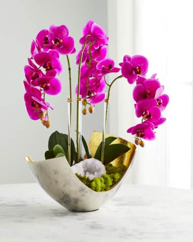 T&C Floral Company Orchids & Geode in Silver/Gold Scoop Container