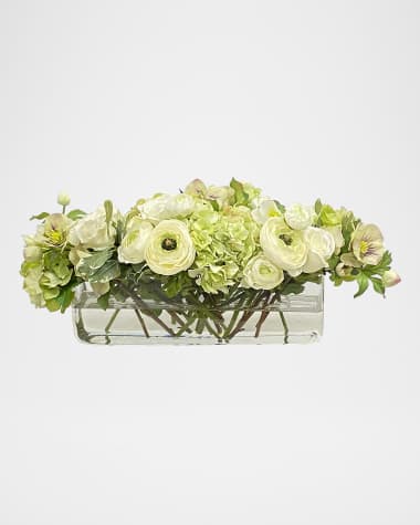 Winward Home Ranunculus Rose Faux Floral Arrangement in Rectangular Vase