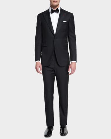 Isaia Satin Peak-Lapel One-Button Wool Tuxedo, Black