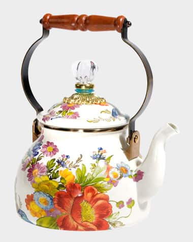 MacKenzie-Childs Flower Market White Two-Quart Tea Kettle