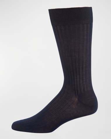 Pantherella Men's Danvers Ribbed Cotton Mid-Calf Socks