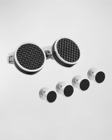 Tateossian Round Carbon Fiber Cuff Links Stud Set