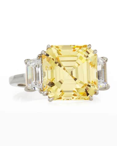 Fantasia by DeSerio Canary Asscher Cubic Zirconia Ring, 13.00 TCW