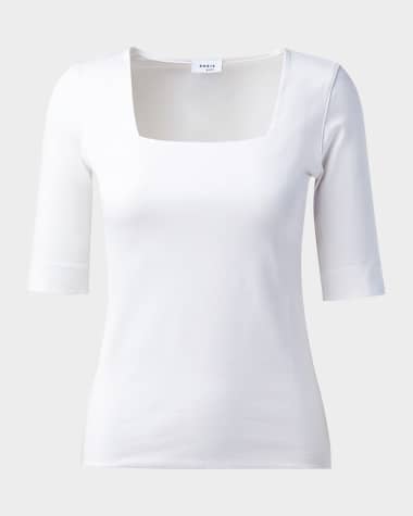Akris punto Cotton 1/2-Sleeve Square-Neck Tee