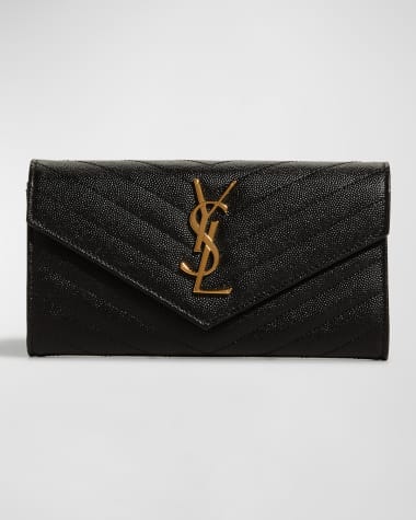 Saint Laurent YSL Monogram Large Flap Wallet in Grained Leather