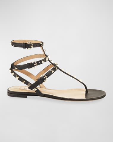 Valentino Garavani Rockstud Flat Thong Sandals, Black