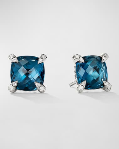 David Yurman Chatelaine Stud Earrings with Gemtone and Diamonds in Silver, 9mm