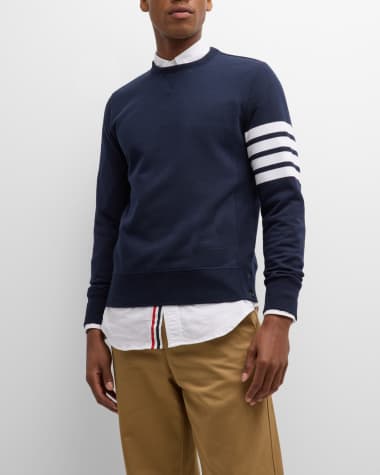 Thom Browne Men's Classic Crewneck Sweatshirt with Striped Sleeve