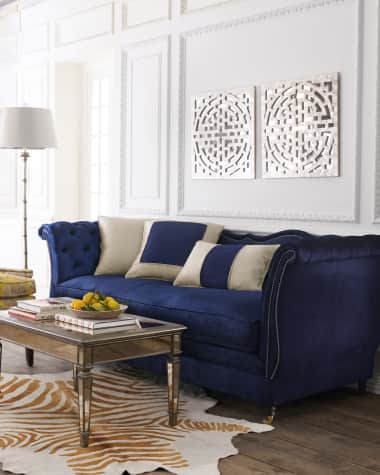 Haute House Horton Navy Velvet Tufted Sofa 90"