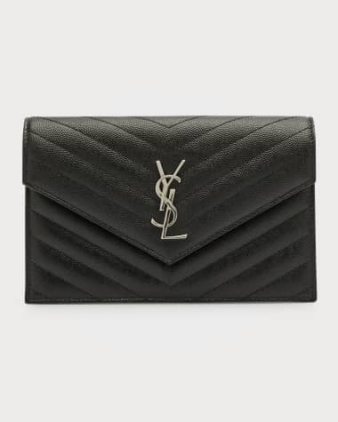 Saint Laurent YSL Monogram Small Wallet on Chain in Grained Leather