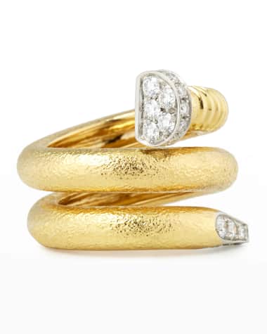 David Webb 18K Diamond Hammered Nail-Shaped Ring, Size 6.5