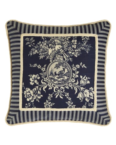 Sherry Kline Home Country Toile Pillow with Striped Frame, 19"Sq.
