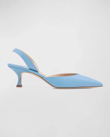 Manolo Blahnik Carolyne Leather Low-Heel Slingback Pump