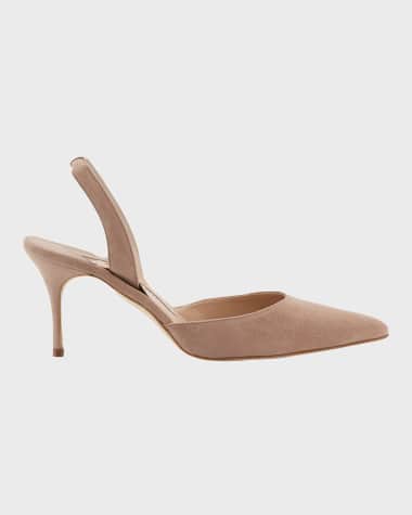 Manolo Blahnik Carolyne Suede Mid-Heel Slingback Pump