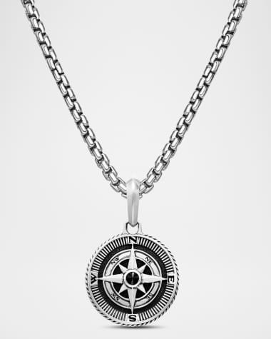 David Yurman Men's Maritime Compass Pendant with Diamonds in Silver, 29.5mm