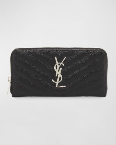 Saint Laurent YSL Monogram Large Zip Wallet in Grained Leather