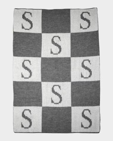 Butterscotch Blankees Personalized Check Colorblock Baby Blanket, Gray