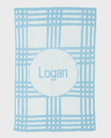 Butterscotch Blankees Personalized Plaid Knit Baby Blanket, Light Blue
