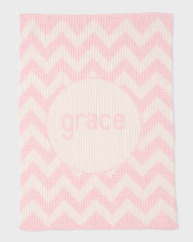 Butterscotch Blankees Personalized Ribbed Chevron-Knit Baby Blanket, Light Pink