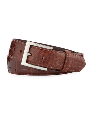 W. Kleinberg Glazed Alligator Belt with Interchangeable Buckles, Brown