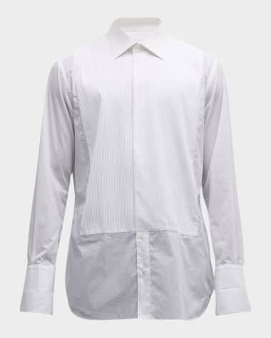 Brioni Pleated Poplin French-Cuff Dress Shirt