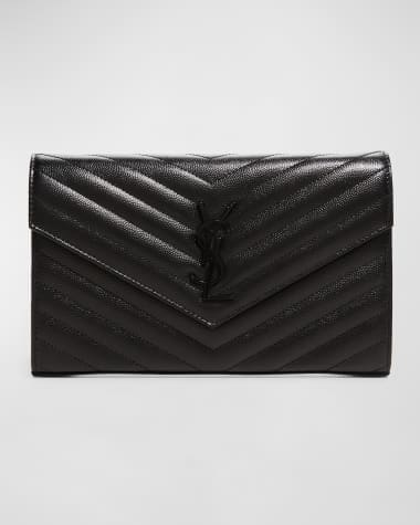 Saint Laurent YSL Monogram Large Wallet on Chain in Grained Leather