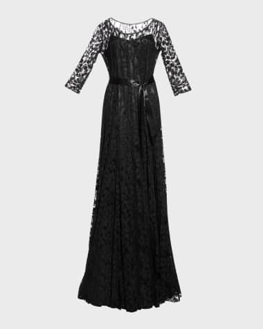 Rickie Freeman for Teri Jon 3/4-Sleeve Lace Overlay Gown