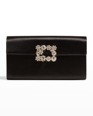 Roger Vivier Crystal Buckle Satin Clutch Bag