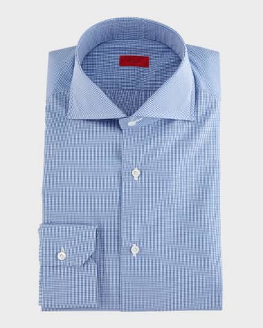 Isaia Slim-Fit Gingham Check Dress Shirt, Blue