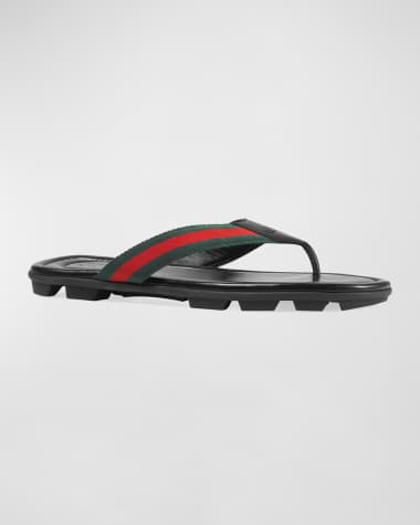 Gucci Men's Web Leather Thong Sandals