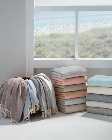 Sferra Brushed Cotton Herringbone-Weave Throw, 51" x 71"