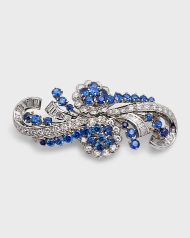 NM Estate Estate Platinum Diamond and Blue Sapphire Cluster Retro Swirl Pin