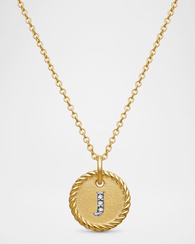 David Yurman Cable Collectibles Initial Pendant Necklace with Diamonds in 18K Gold, 10mm, 16-18"L